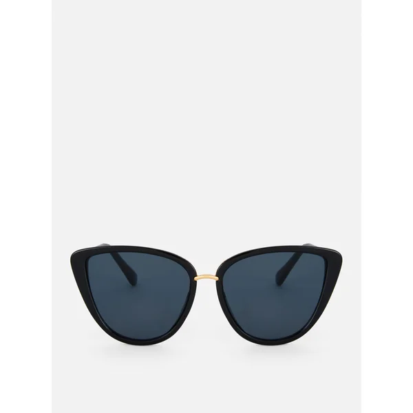 Metallic Trim Cat Eye Sunglasses - Black