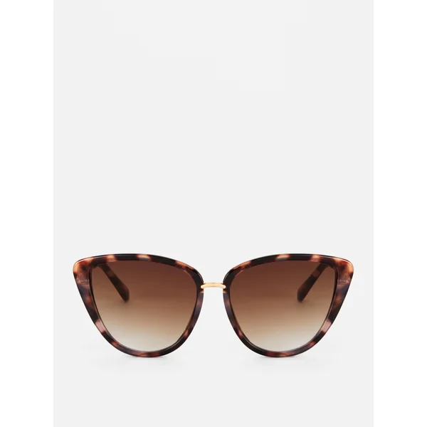 Metallic Trim Cat Eye Sunglasses - Brown
