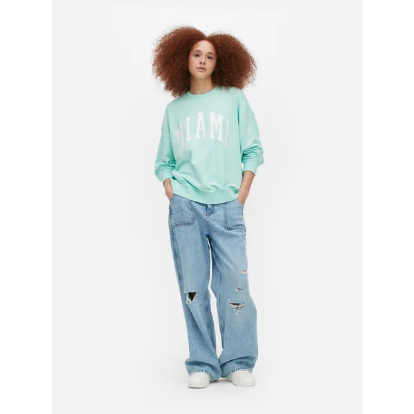 Miami Lettering Oversized Sweatshirt - Light Green