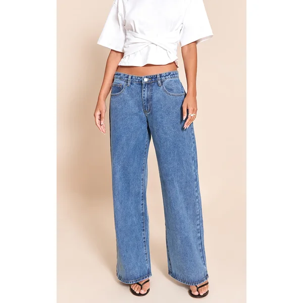 Mid Blue Low Rise Boyfriend Jeans