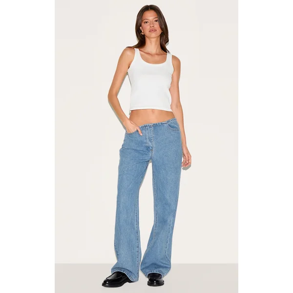 Mid Blue Low Rise No Waistband Straight Leg