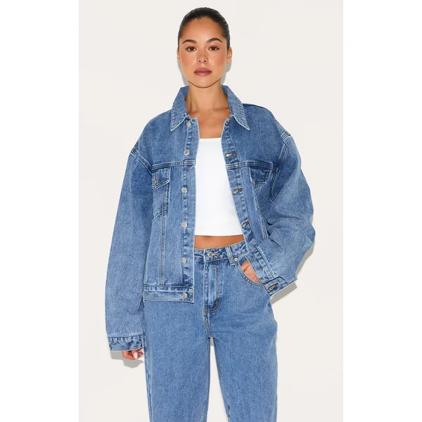 Mid Blue Wash Oversized Classic Denim Jacket