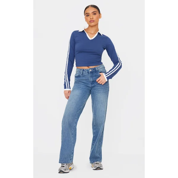 Mid Blue Wash Straight Leg Denim Jeans