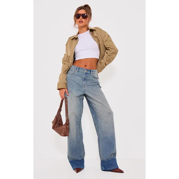 Mid Blue Wash Turn Up Denim Jeans