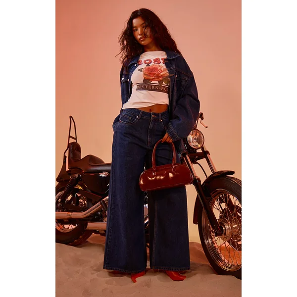 Mid Blue Wash Wide Leg Style Jeans