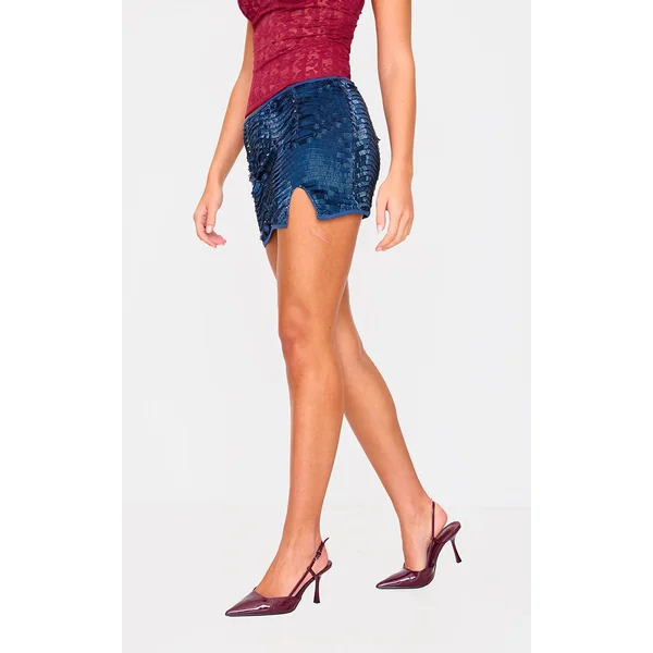 Midnight Blue Beaded Sequin Mini Skirt