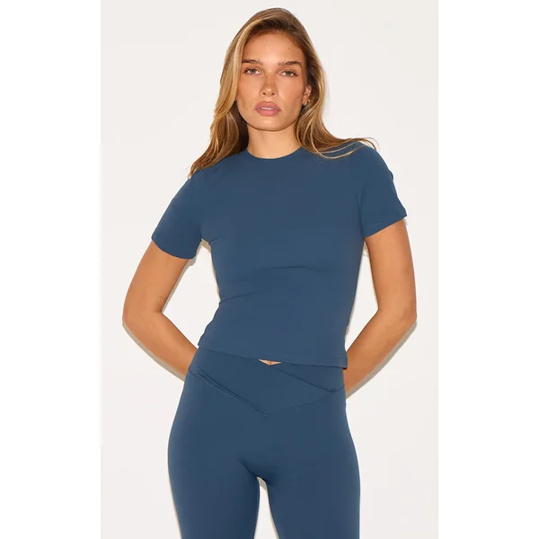 Midnight Blue Ultimate Sculpt Longline Short Sleeve Gym Top