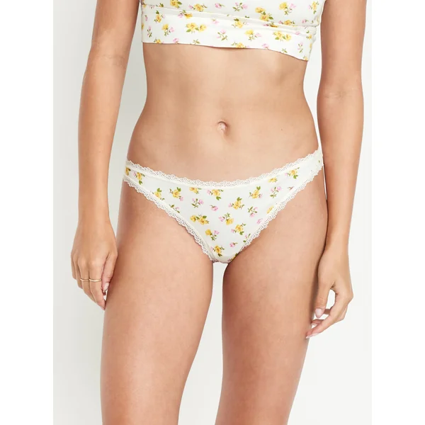 Mid-Rise Everday Cotton Thong - White Ditsy Floral