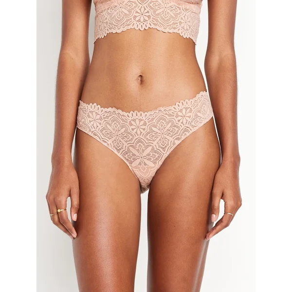 Mid-Rise Lace Bikini Underwear - Light Pink