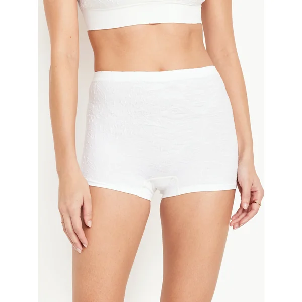Mid-Rise Seamless Lace Boyshort Underwear - White Lilies