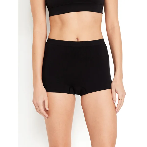Mid-Rise Seamless Ribbed Boyshort Underwear - Black Jack