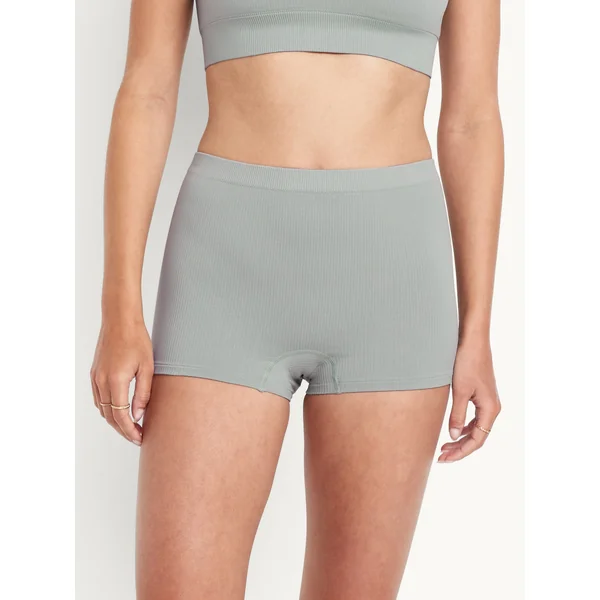 Mid-Rise Seamless Ribbed Boyshort Underwear - Silver Sage