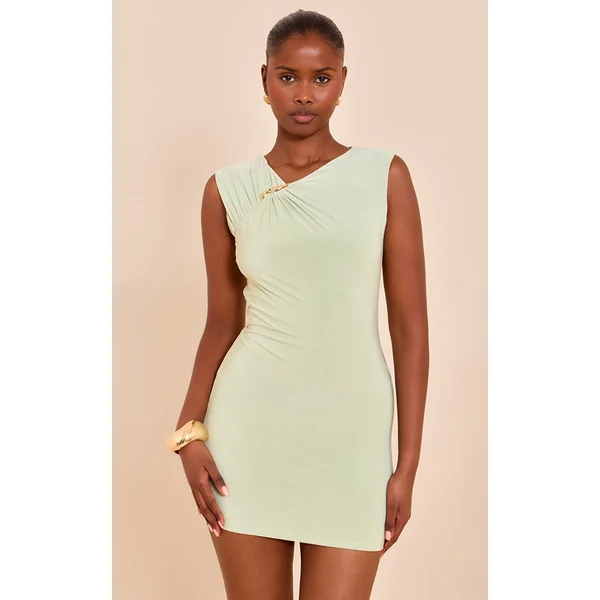 Mint Double Layer Ruched Trim Detail Mini Dress