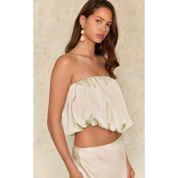 Mint Green Satin Puffball Bandeau Top