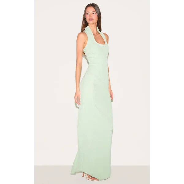 Mint Green Woven Scoop Neck Maxi Dress