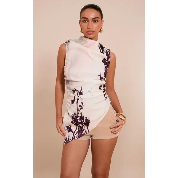 Mint Woven Printed Asymmetric Top