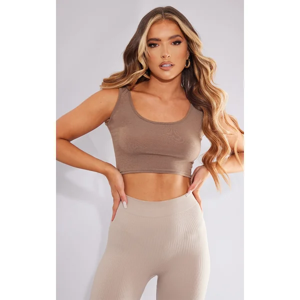 Mocha Basic Scoop Neck Crop Top