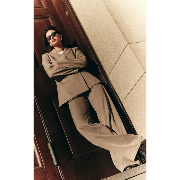 Mocha Brown Premium Tailored Woven Wide Leg Pants