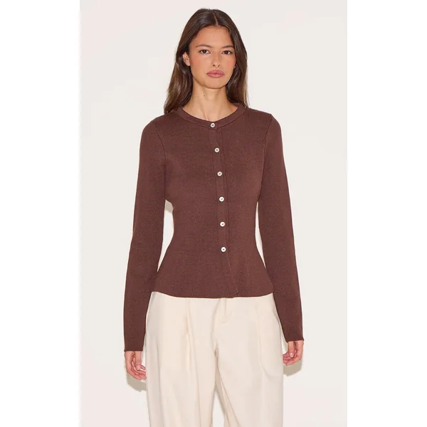 Mocha Compact Knit Peplum Cardigan