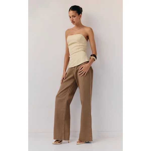 Mocha Contrast Stitch Wide Leg Jeans