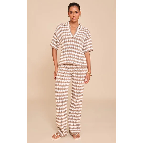 Mocha Crochet Stripe Knit Pant