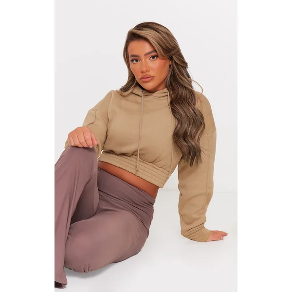 Mocha Cropped Elasticated Hem Hoodie