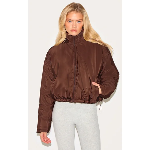 Mocha Cropped Puffer Jacket