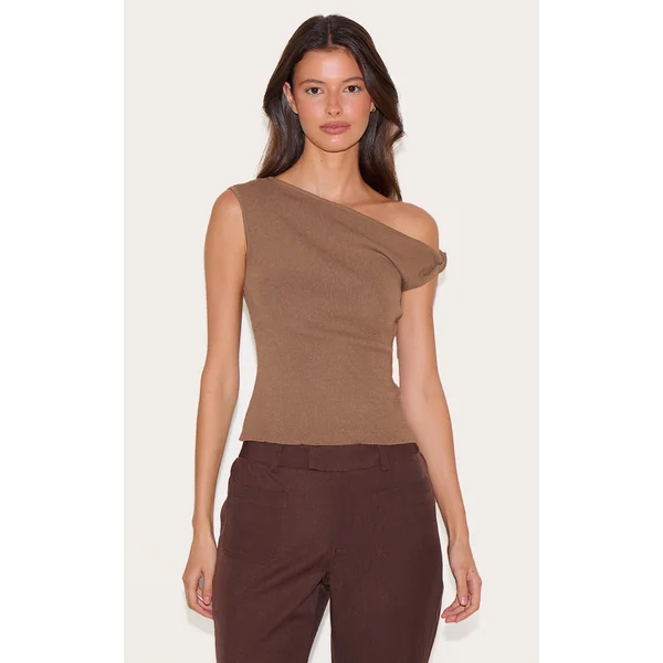 Mocha Fine Knit Twist Neck Vest Top