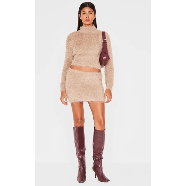 Mocha Fluffy Knit Micro Mini Skirt