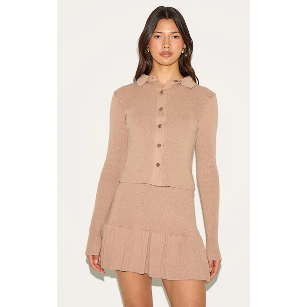 Mocha Knitted Button Through Top