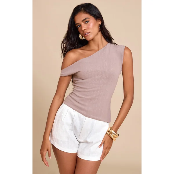Mocha Lightweight Woven Asymmetric Long Top