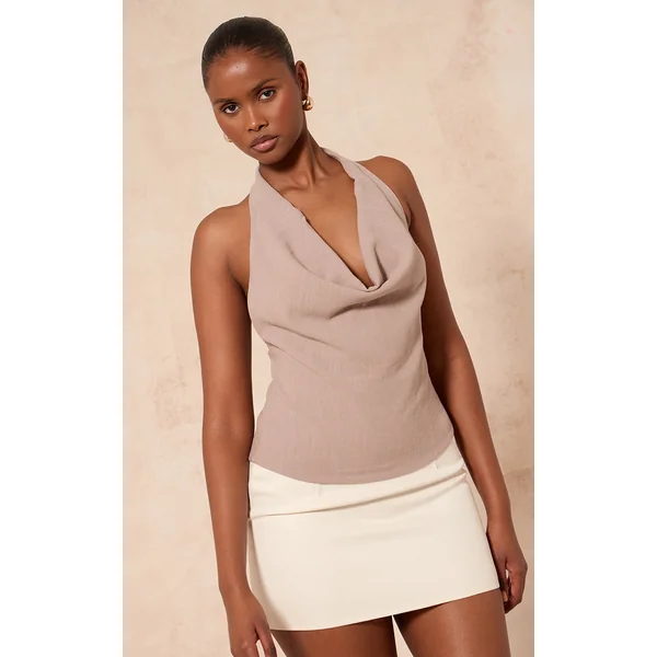 Mocha Lightweight Woven Cowl Long Top