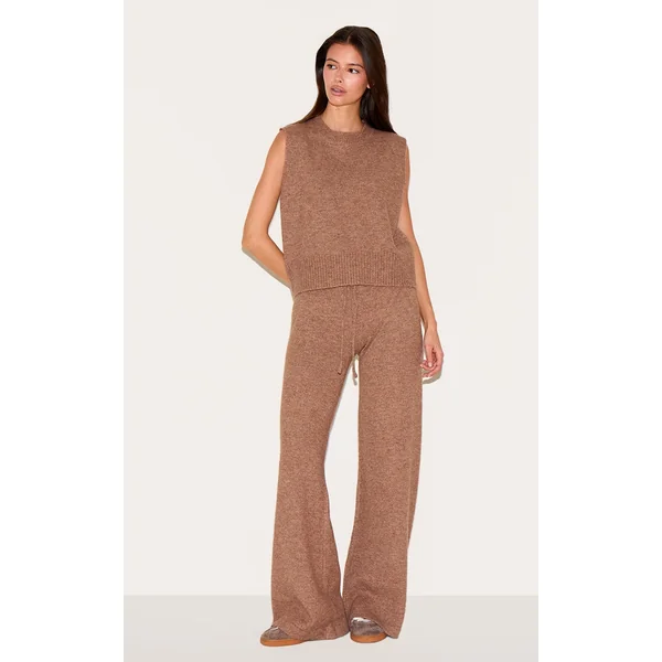 Mocha Marl Soft Knit Wide Leg Pants