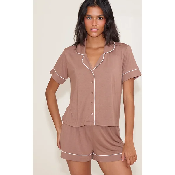 Mocha Modal Piping Short Pj Set