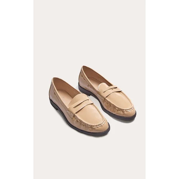 Mocha Patent PU Round Toe Loafers