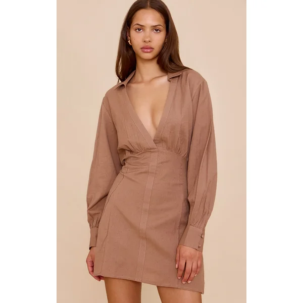Mocha Plunge Shirt Dress
