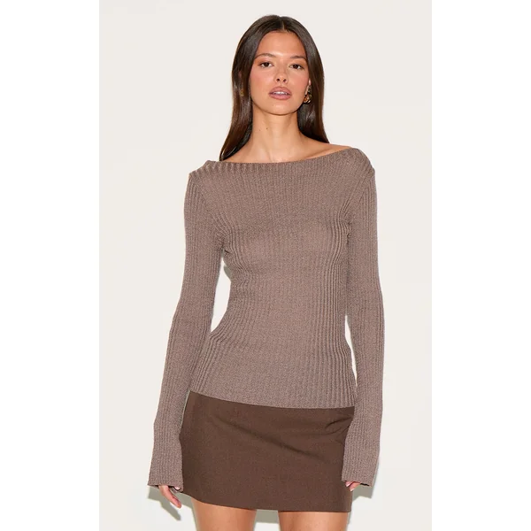 Mocha Rib Knit Long Sleeve Top