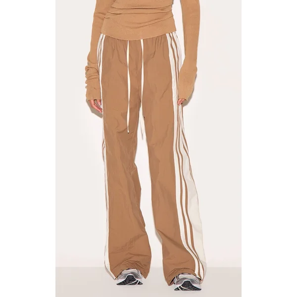 Mocha Shell Contrast Side Stripe Track Pants