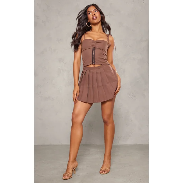 Mocha Stretch Woven Pleated Mini Skirt