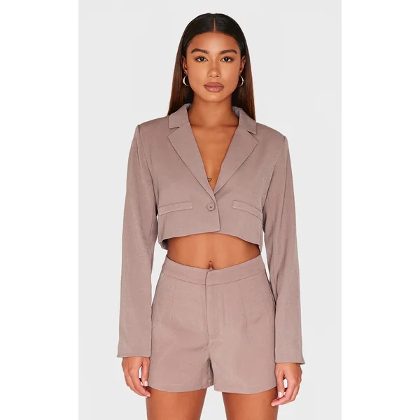 Mocha Tailored Cropped Pocket Detail Blazer