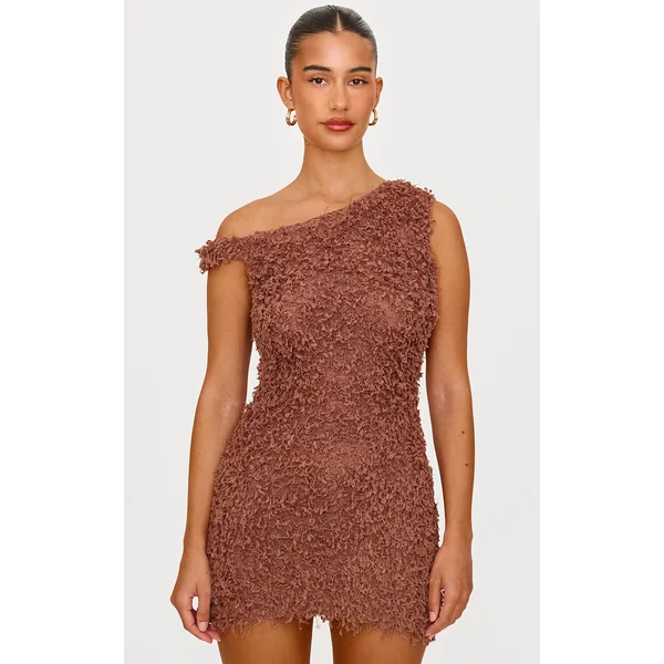 Mocha Textured Asymmetric Mini Dress