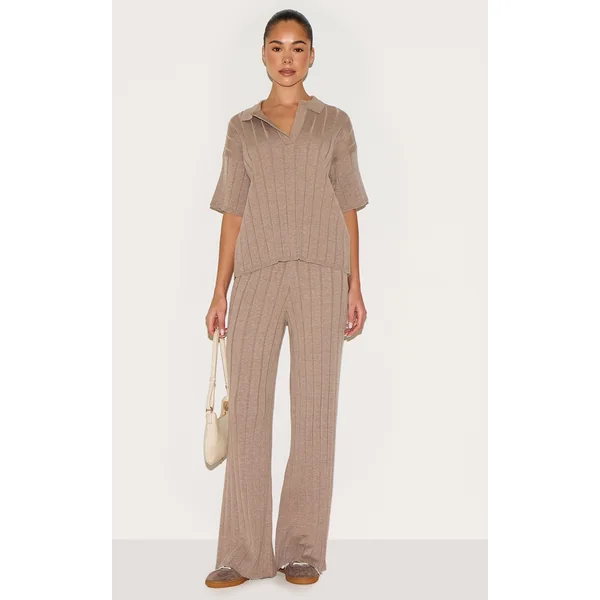 Mocha Wide Rib Knit Pants
