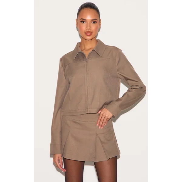 Mocha Woven Boxy Jacket