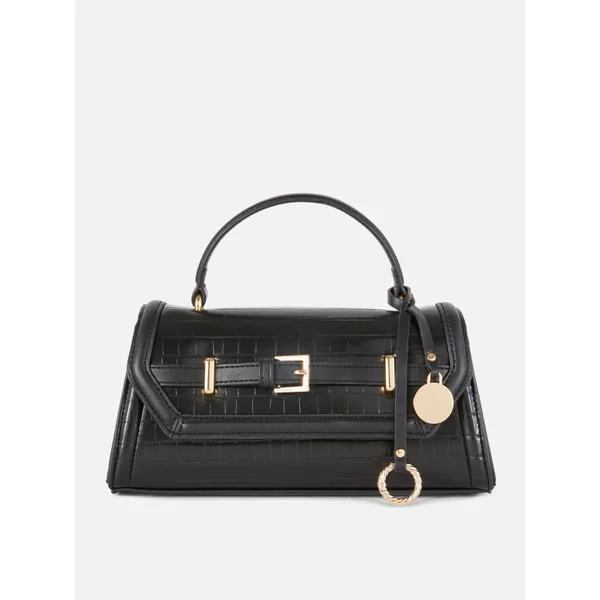 Mock Croc Belted Bag - Black
