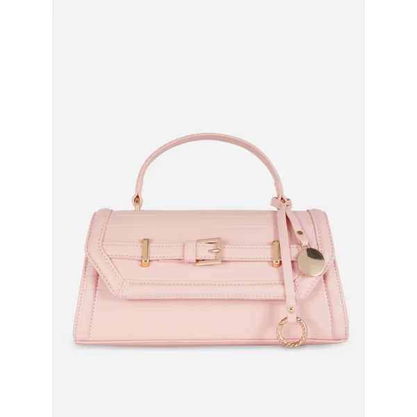 Mock Croc Belted Bag - Pink