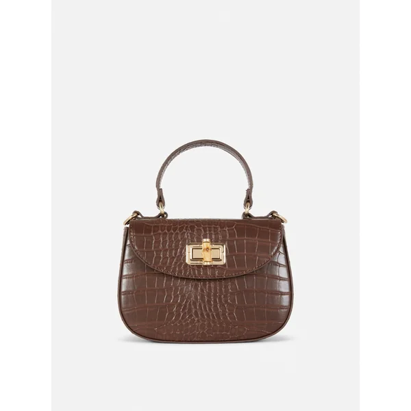 Mock Croc Crossbody Bag - Chocolate