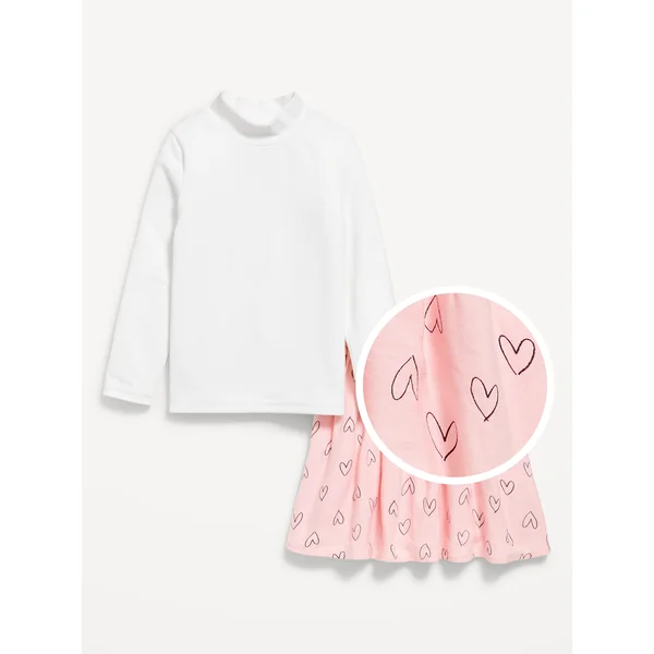 Mock-Neck Top and Skirt Set for Toddler Girls - Pink Hearts