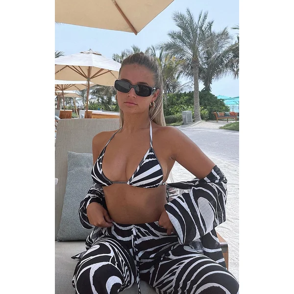 Monochrome Animal Print Triangle Bikini Top