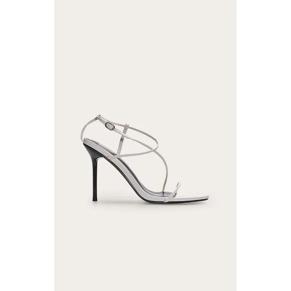 Monochrome Pu Round Toe Strappy High Stiletto Heeled Sandals