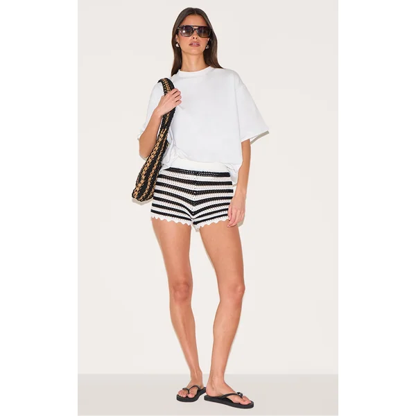 Monochrome Stripe Crochet Shorts